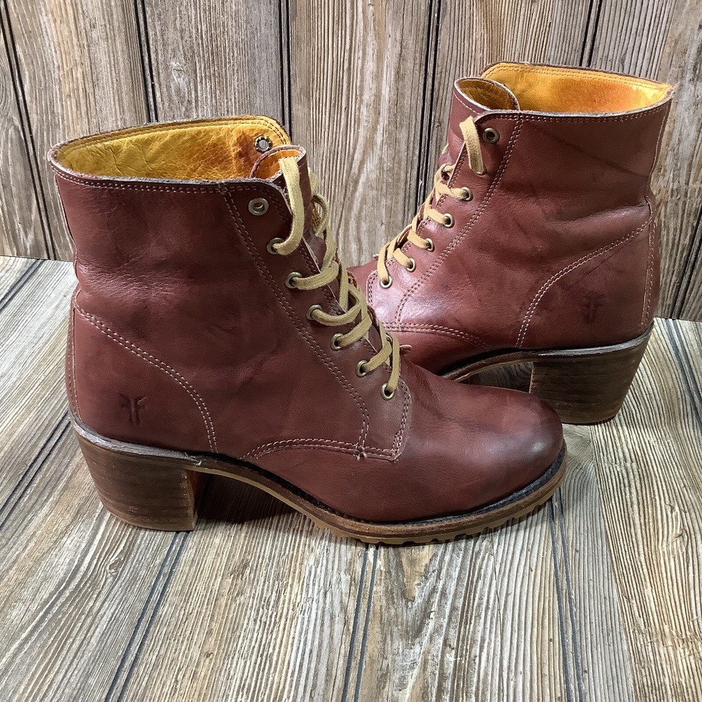 RARE Frye Sabrina 6G Boots Womens Lace Up Brown Marbled Combat Vintage Size 10 M - Picture 8 of 14